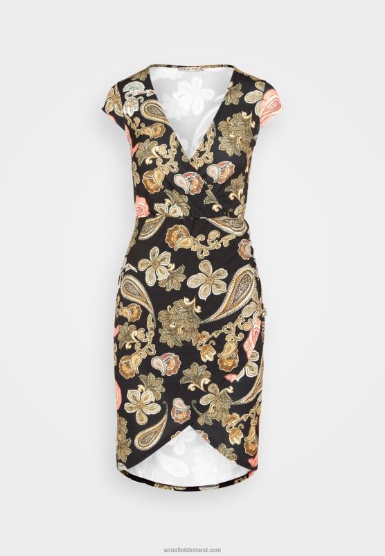 Z62T189 Women Anna Field Jersey Dress Black/Multi Coloured