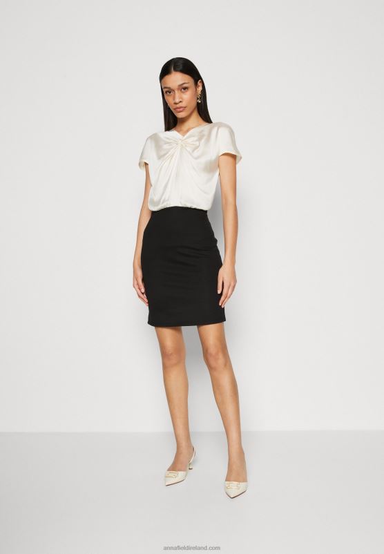 Z62T195 Women Anna Field Shift Dress Off White/Black