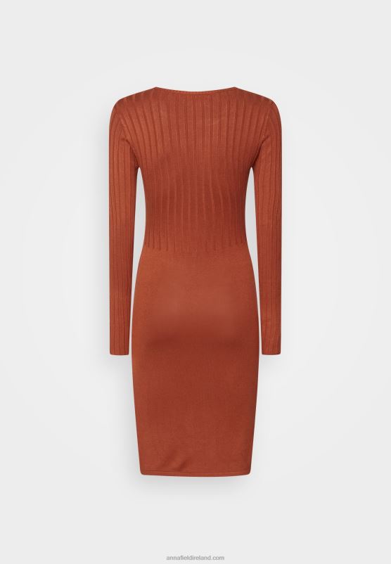 Z62T202 Women Anna Field Crew Ausschnitt Ripp Top Bodycon Mini Strickkleid Shift Dress Brown
