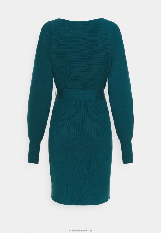 Z62T207 Women Anna Field Wrap V Ausschnitt Mini Strickkleid Mit GRtel Shift Dress Deep Teal