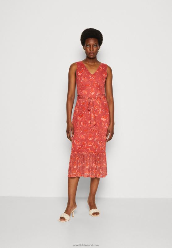 Z62T212 Women Anna Field Shift Dress Beige/Pink/Multi Coloured