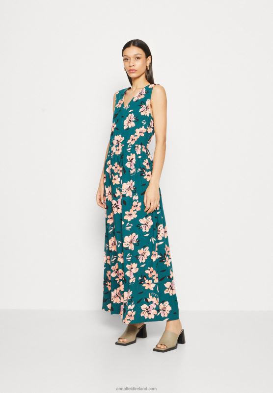 Z62T224 Women Anna Field Maxi Dress Dark Green/Pink