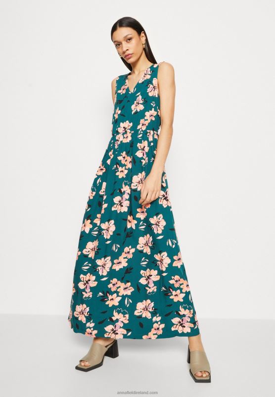 Z62T224 Women Anna Field Maxi Dress Dark Green/Pink