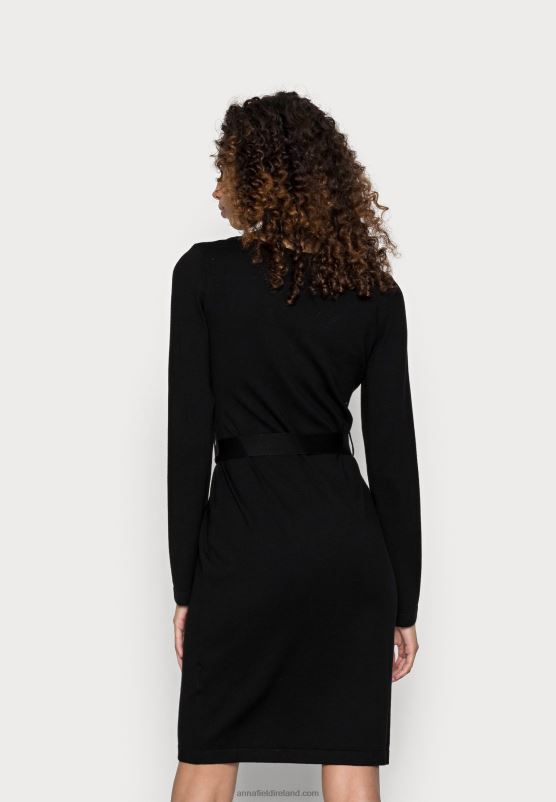 Z62T227 Women Anna Field Lace Insert V Neckline Loose Dress Jumper Dress Black