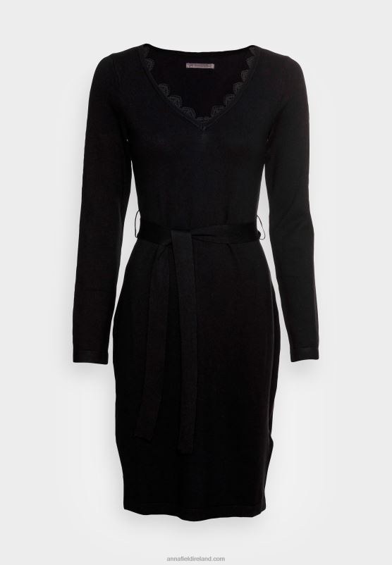 Z62T227 Women Anna Field Lace Insert V Neckline Loose Dress Jumper Dress Black