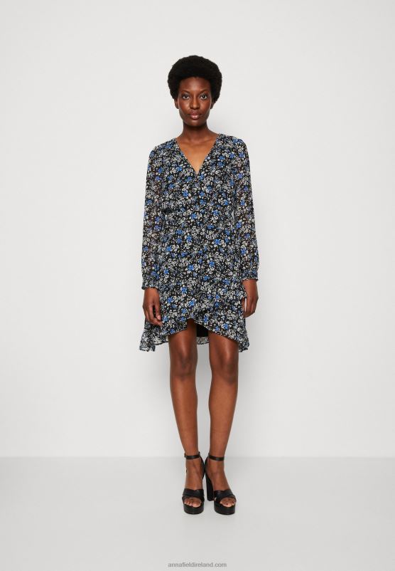 Z62T27 Women Anna Field Day Dress Black/Multi Coloured