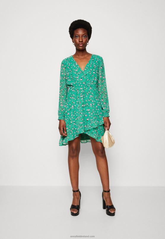 Z62T28 Women Anna Field Day Dress Green/Multi Coloured