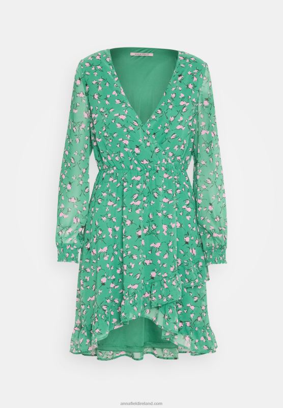 Z62T28 Women Anna Field Day Dress Green/Multi Coloured