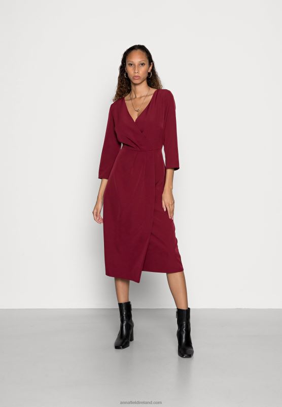 Z62T33 Women Anna Field Cocktail Dress Party Dress Dark Red