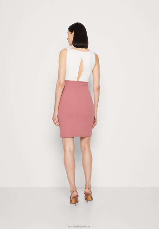 Z62T36 Women Anna Field Jersey Dress White/Pink