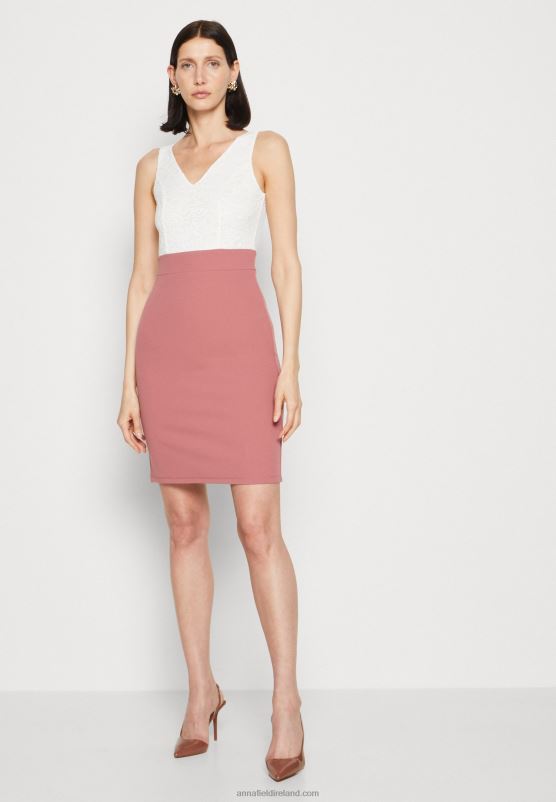 Z62T36 Women Anna Field Jersey Dress White/Pink