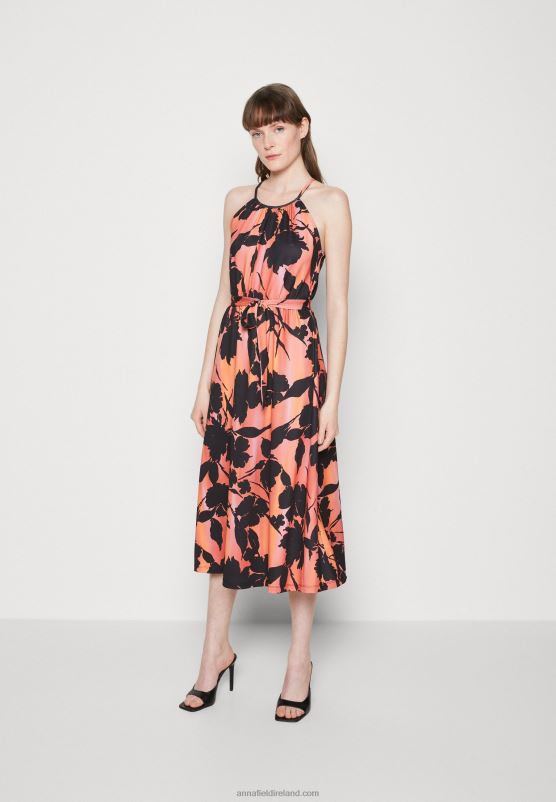 Z62T47 Women Anna Field Jersey Dress Black/Orange