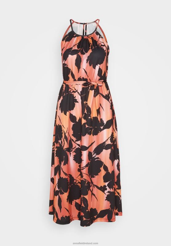 Z62T47 Women Anna Field Jersey Dress Black/Orange