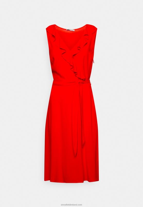 Z62T4 Women Anna Field Volant Midi Dress Day Dress Red