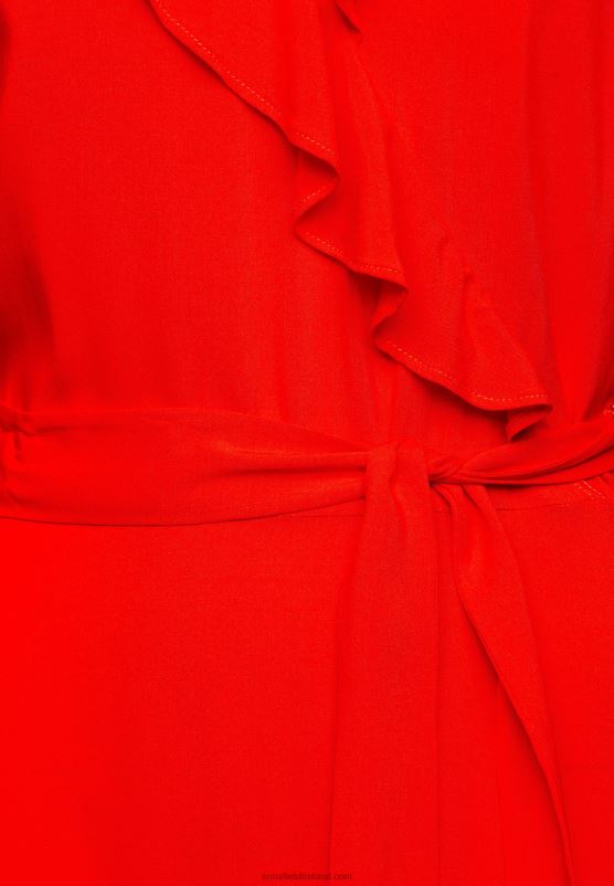 Z62T4 Women Anna Field Volant Midi Dress Day Dress Red