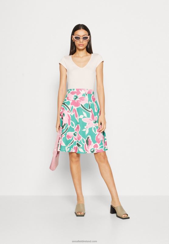 Z62T68 Women Anna Field Denim Dress White/Green/Pink