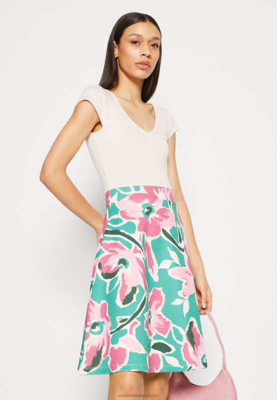 Z62T68 Women Anna Field Denim Dress White/Green/Pink