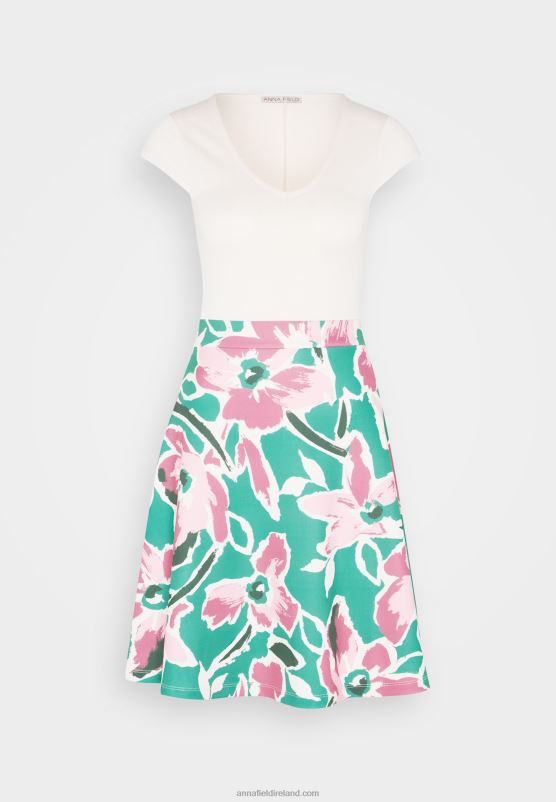 Z62T68 Women Anna Field Denim Dress White/Green/Pink