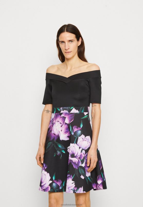 Z62T71 Women Anna Field Cocktail Dress Party Dress Black/Purple