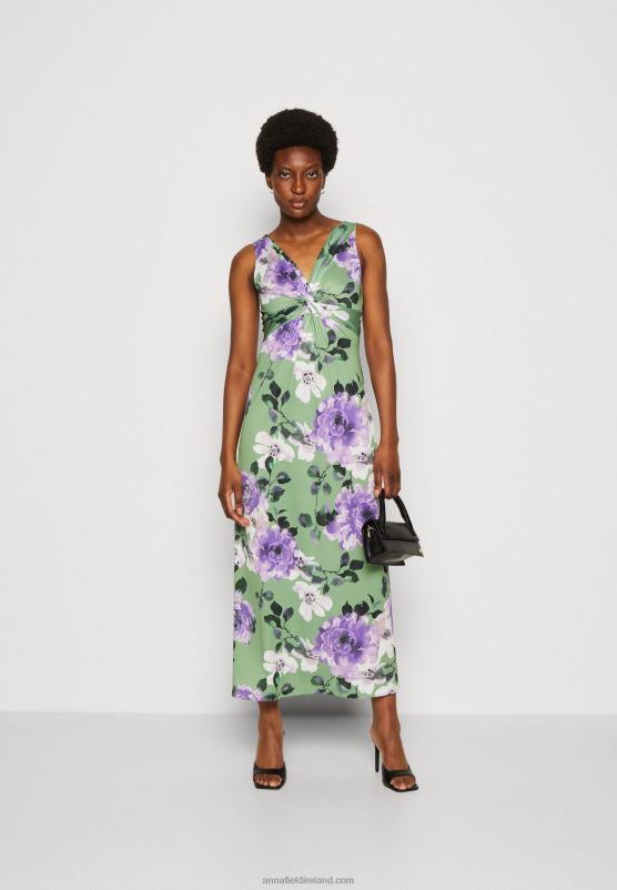 Z62T78 Women Anna Field Jersey Dress Green/Purple/White
