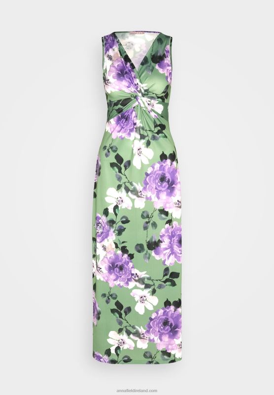Z62T78 Women Anna Field Jersey Dress Green/Purple/White