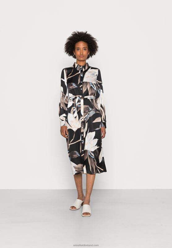 Z62T93 Women Anna Field Shirt Dress Black/Multi Coloured