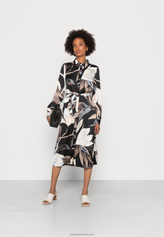 Z62T93 Women Anna Field Shirt Dress Black/Multi Coloured