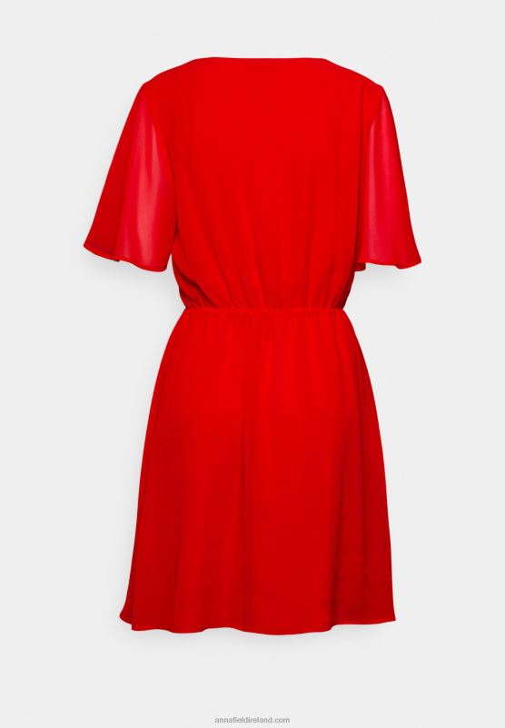 Z62T9 Women Anna Field V-Neck Sleeve Dress Day Dress Dark Red