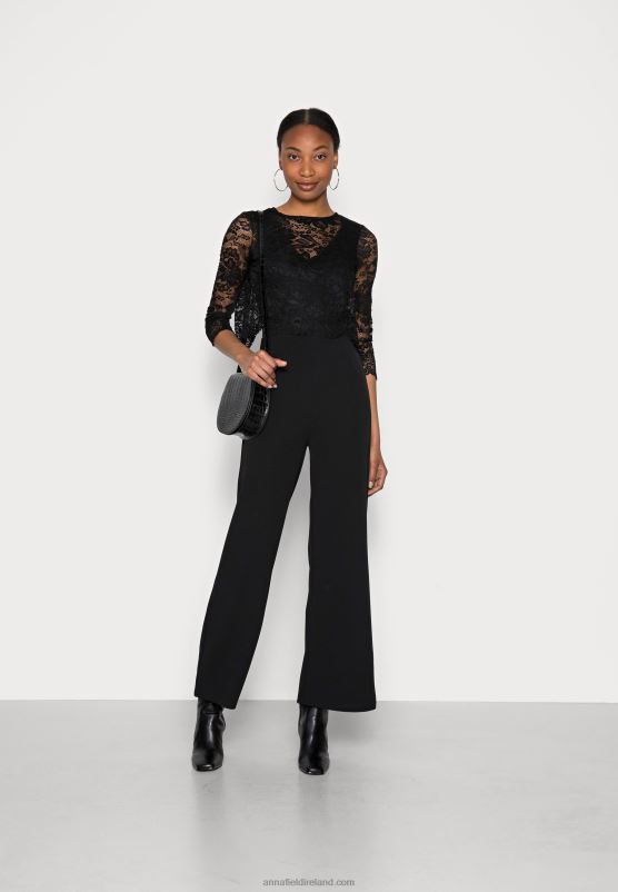 Z62T906 Women Anna Field Occasion Set Detacheable Lace Top With V Neck Sleeveless Jumpsuit Jumpsuit Black