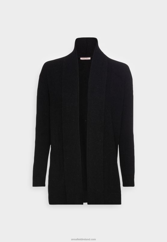Z62T822 Women Anna Field Ribbed Fold Collar Cardigan Black