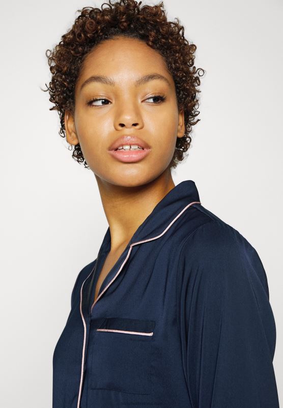 Z62T1059 Women Anna Field Amanda Long Sleeve Short Set Pyjama Set Dark Blue