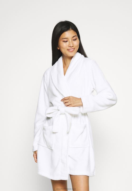 Z62T1087 Women Anna Field Ladies Plush Bathrobe Dressing Gown White