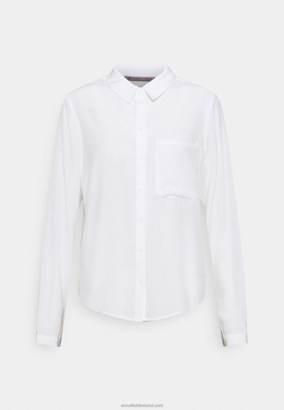 Z62T668 Women Anna Field Basic Blouse With Pocket Button-Down Blouse Off-White