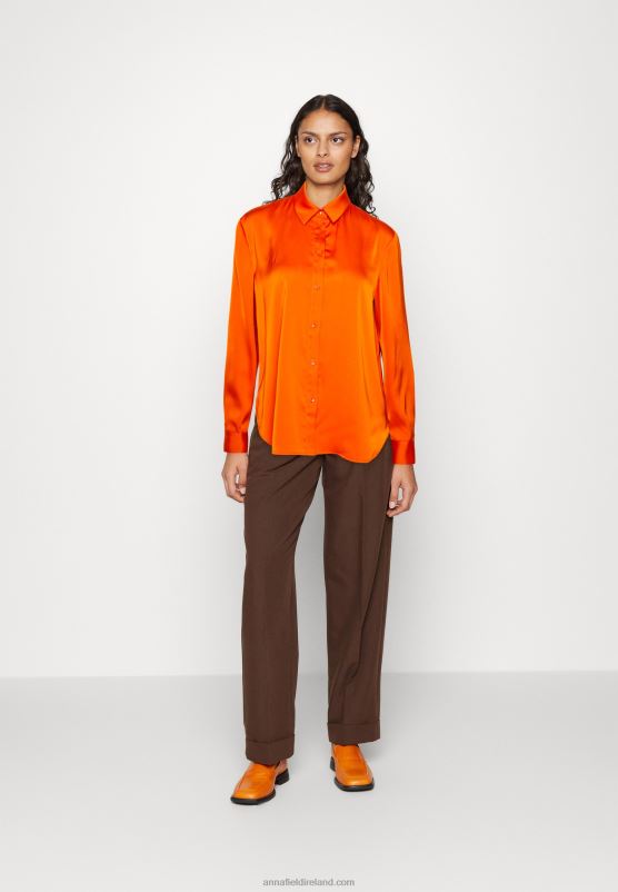 Z62T669 Women Anna Field Button-Down Blouse Orange