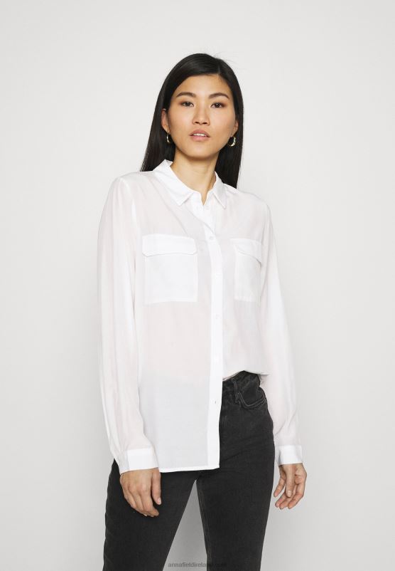 Z62T671 Women Anna Field Basic Blouse With Front Pockets Button-Down Blouse Offwhite