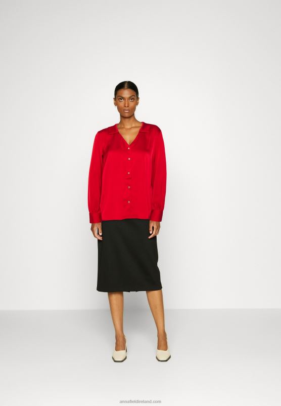 Z62T678 Women Anna Field Button-Down Blouse Red