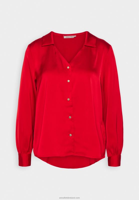 Z62T678 Women Anna Field Button-Down Blouse Red