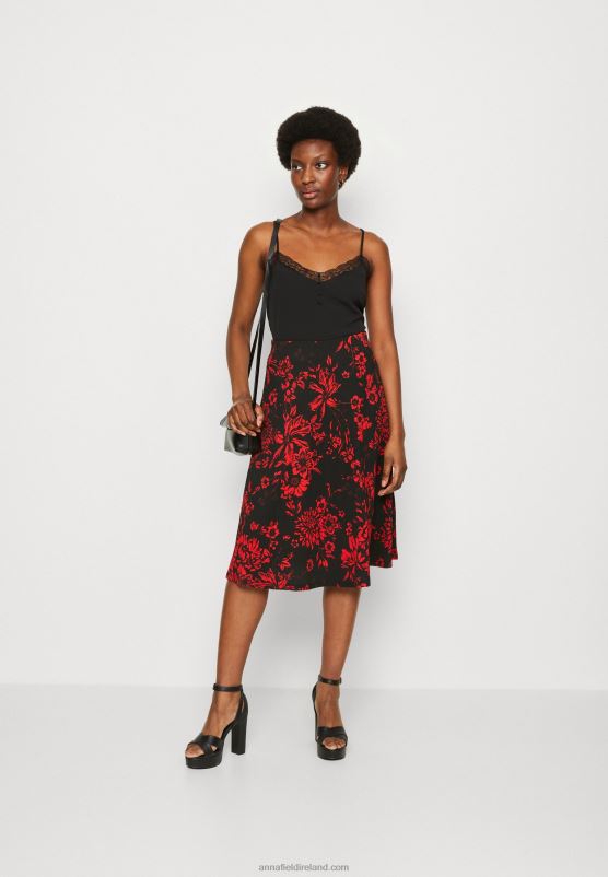 Z62T784 Women Anna Field A-Line Skirt Red/Black