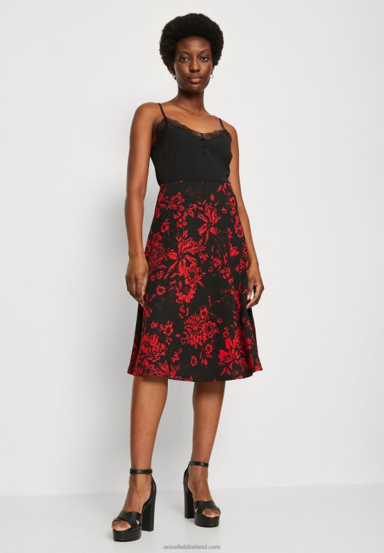 Z62T784 Women Anna Field A-Line Skirt Red/Black