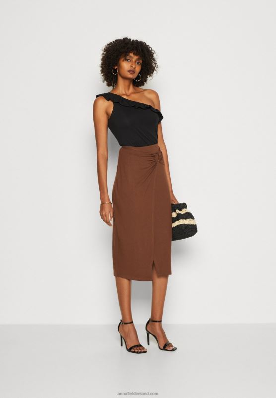 Z62T814 Women Anna Field Wrap Skirt Dark Brown