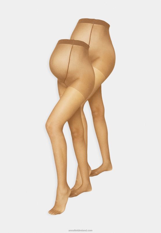 Z62T1102 Women Anna Field 20 Den 2 Pack Tights Camel