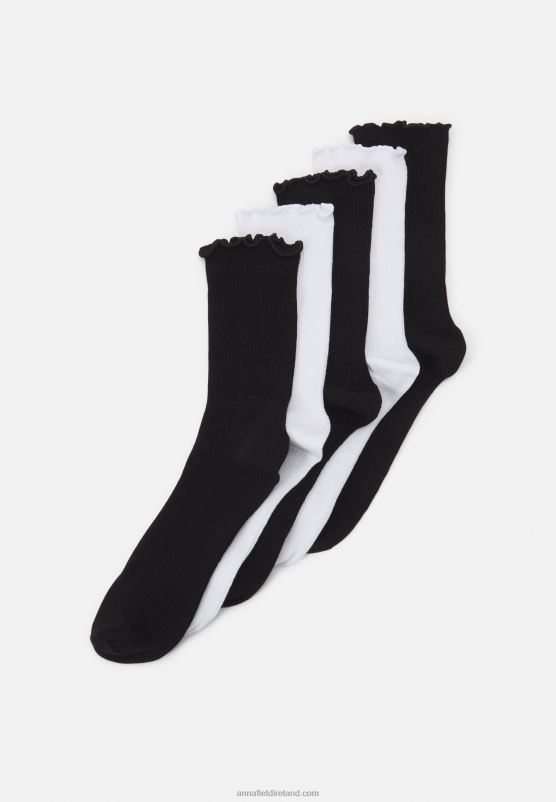 Z62T1121 Women Anna Field 5 Pack Socks Black/White