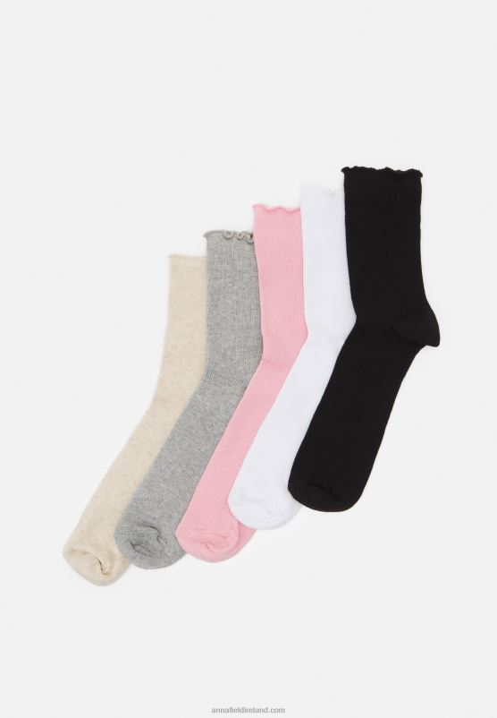 Z62T1127 Women Anna Field 5 Pack Socks Black/White/Grey