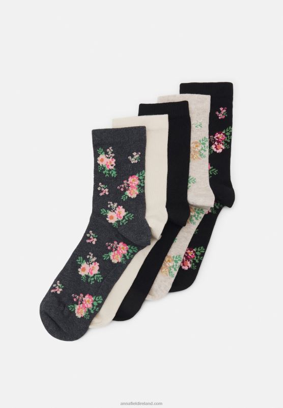 Z62T1129 Women Anna Field Socks Black/Beige