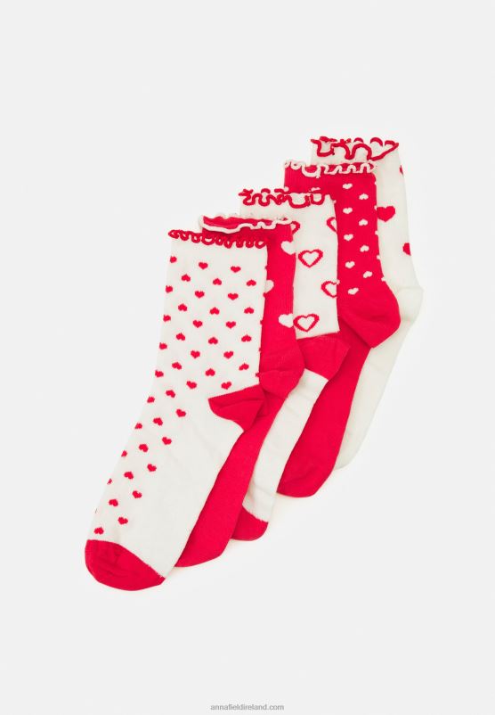 Z62T1130 Women Anna Field 5 Pack Socks White/Red