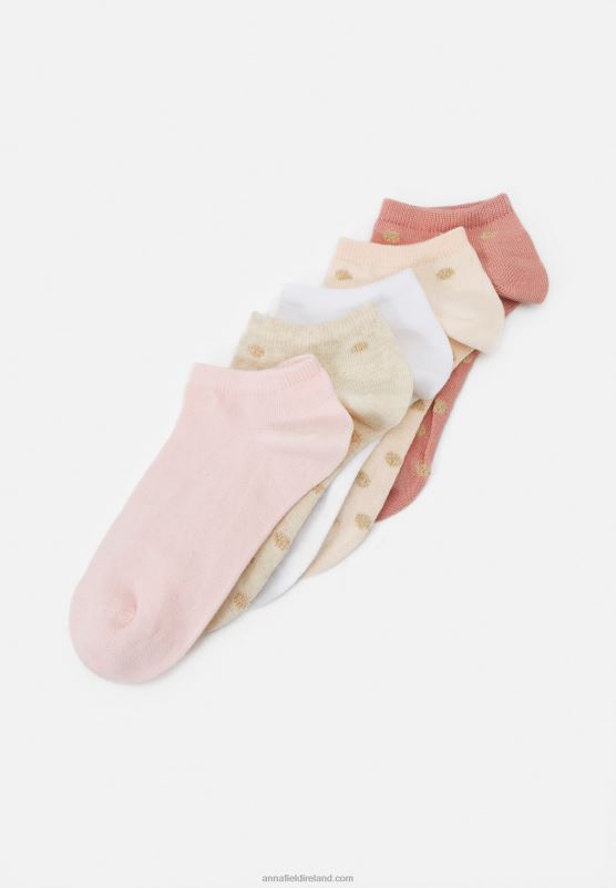Z62T1136 Women Anna Field 5 Pack Socks White/Beige/Pink