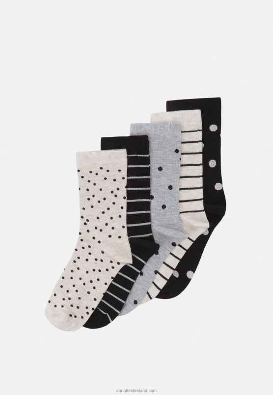 Z62T1142 Women Anna Field 5 Pack Socks Grey/Black