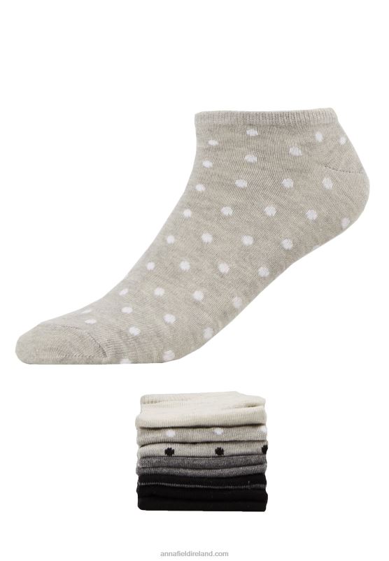 Z62T1144 Women Anna Field 8Pp Spot Stripe Socks Grey