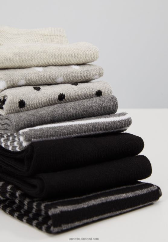 Z62T1144 Women Anna Field 8Pp Spot Stripe Socks Grey