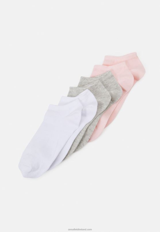 Z62T1147 Women Anna Field 6 Pack Socks Pink/Grey/White